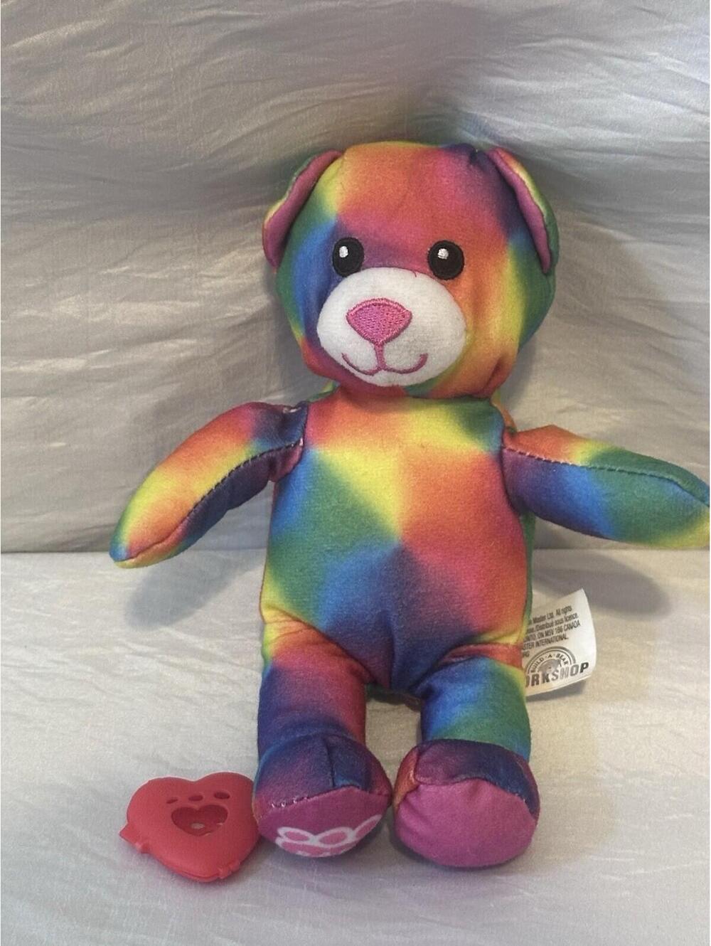 Build A Bear Smallfrys Stuffed Plush Mini Rainbow Bear 7.5" Treasure Heart EUC
